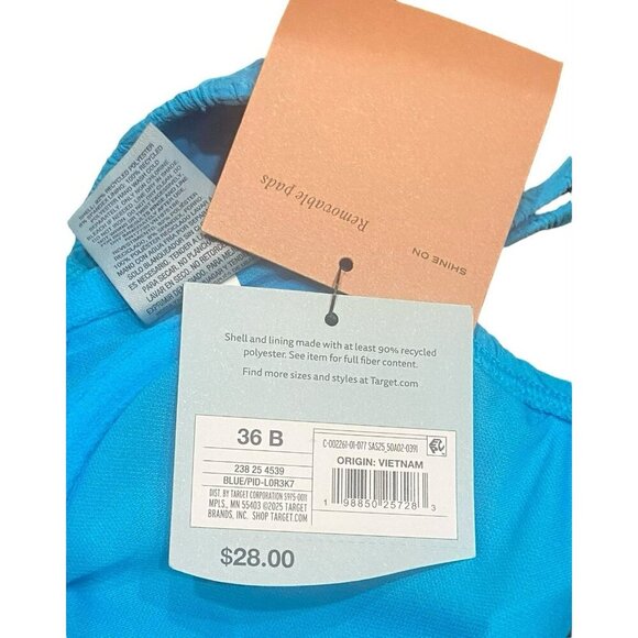 Shade And Shore Bikini Top 36B Cheeky Bottom Large Jacquard Textured Blue NWT - Picture 7 of 13